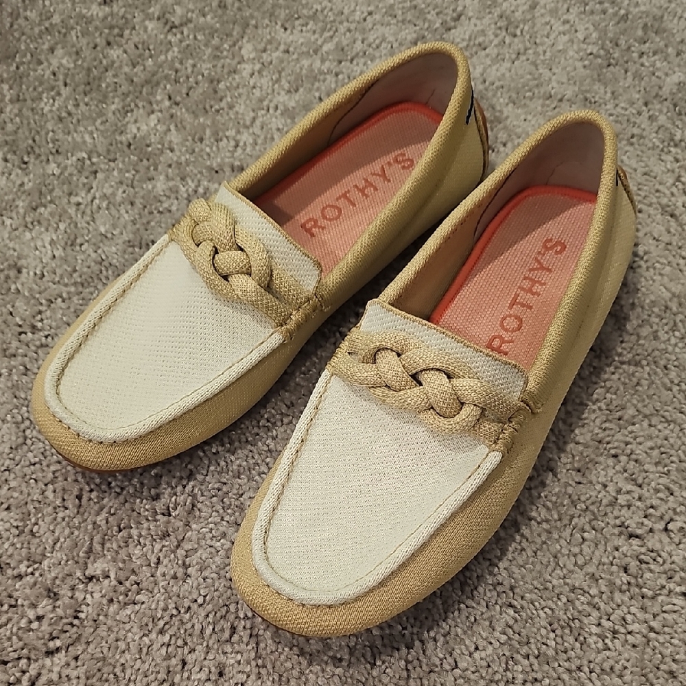 Rothy's Tan and Cream Woven Loafers